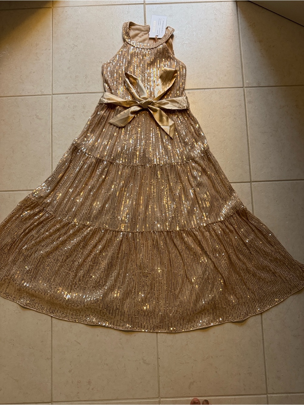 Grace Karin Girls Gold Sequin Maxi Dress Size 10Y Formal Party Holiday